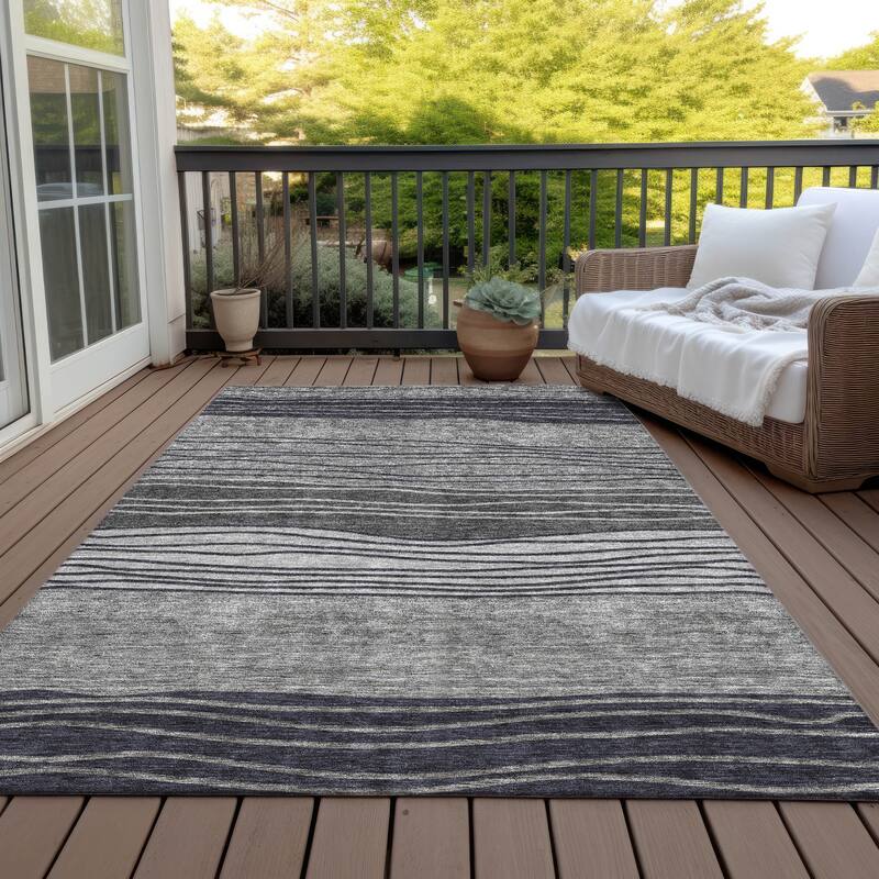 Machine Washable Indoor/ Outdoor Chantille Modern Stripes Rug - Gray - 10' x 14'