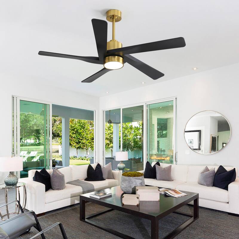 WINGBO 54" and 64" 5 ABS Blades DC Motor Indoor Ceiling Fan with Light & Remote - 64inch - Gold and Black