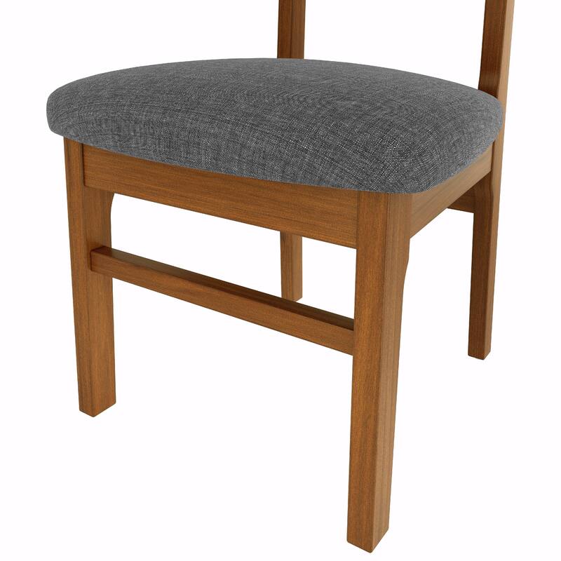 Set of 4 Mid-Century Modern Wooden Dining Chairs, Armless with Upholstered Linen Seat Cushion