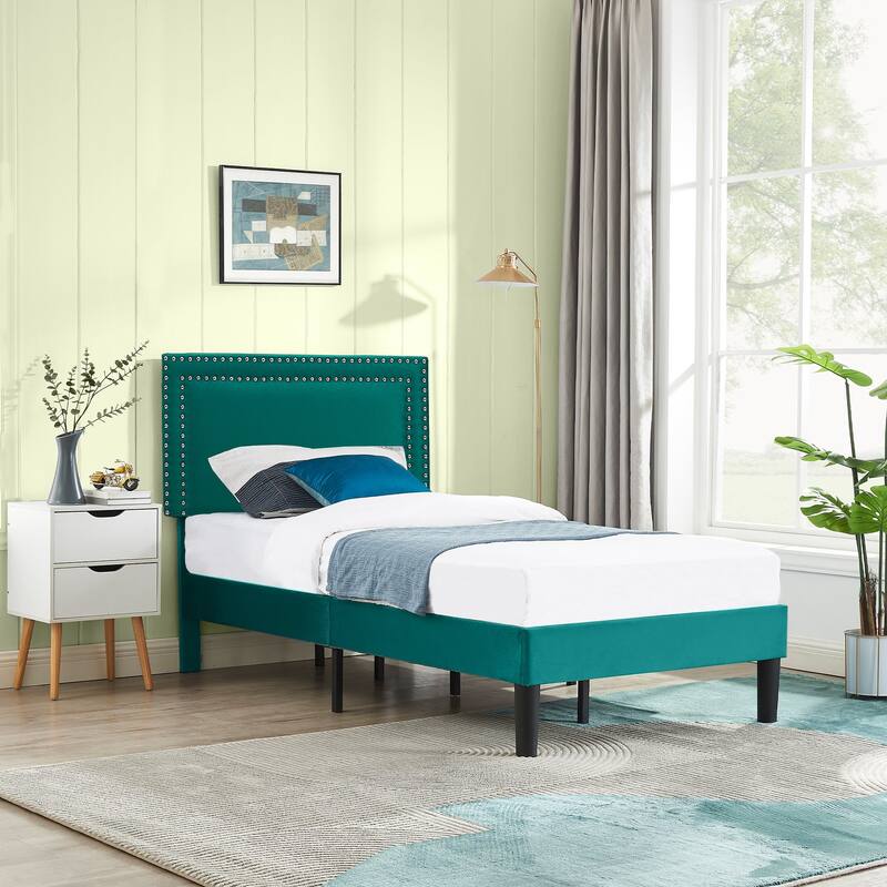 VECELO Upholstered Bed Frames with Height Adjustable Headboard