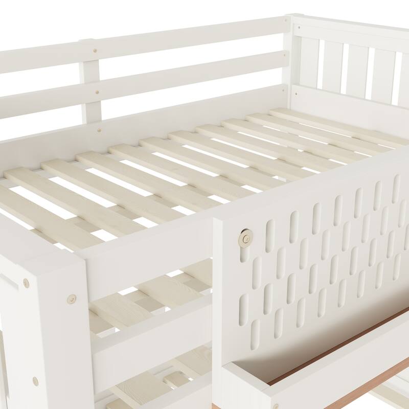 Wooden Bunk Bed of 3 Kinds Size with Pegboard, Bookshelf and Guardrails, Detachable Bunk Bed Convertible 2 Platform Beds