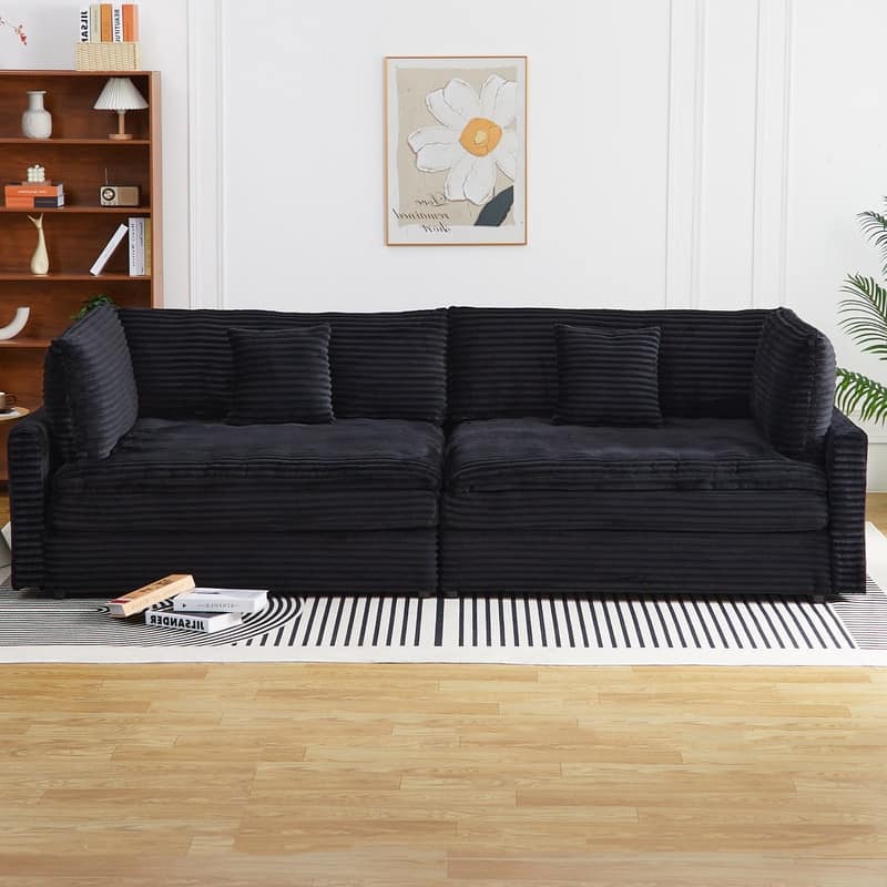 112" Corduroy Upholstered Sofa - Black