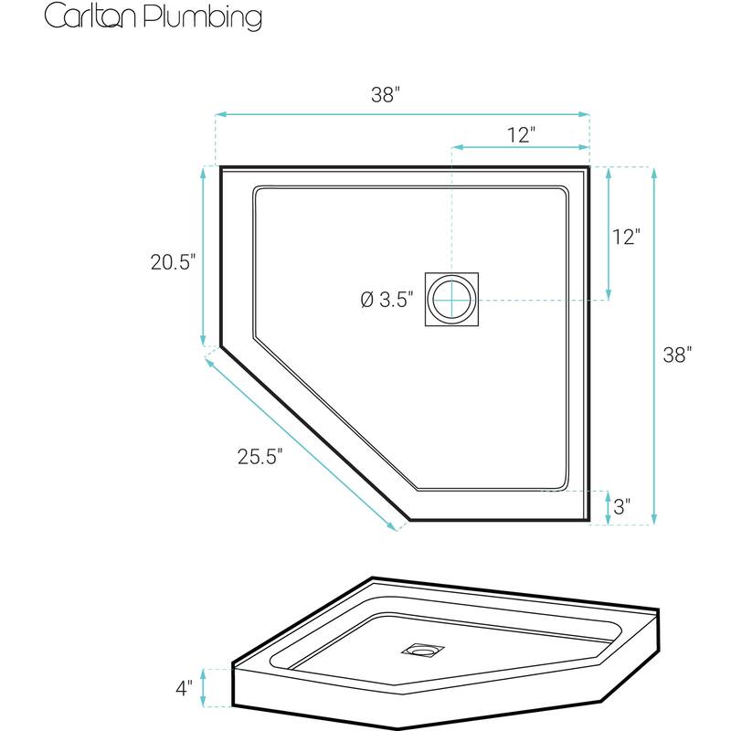 Marquette 38" X 38" Neo-Angle Double-Threshold Shower Pan Base With Center Drain In Glossy White - 38 x 38