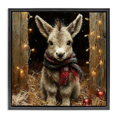 Stupell Baby Donkey & Holiday Lights Framed Floater Canvas Wall Art Design By Riley B