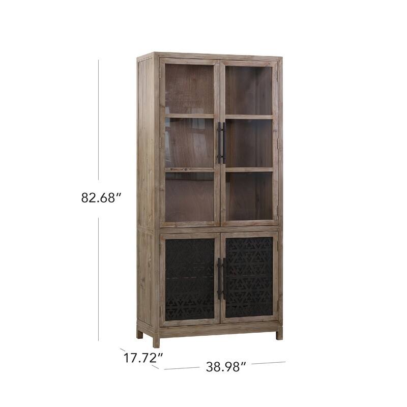 Spruce & Spring Vintage Rustic Solid Wood Tall Display Cabinet, Natural ...
