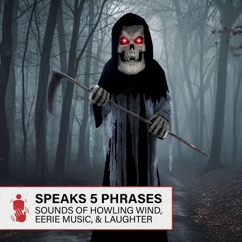 Haunted Hill Farm 8.5-Ft. Tall Motion-Activated Ginormous Reaper, Premium Talking Halloween Animatronic