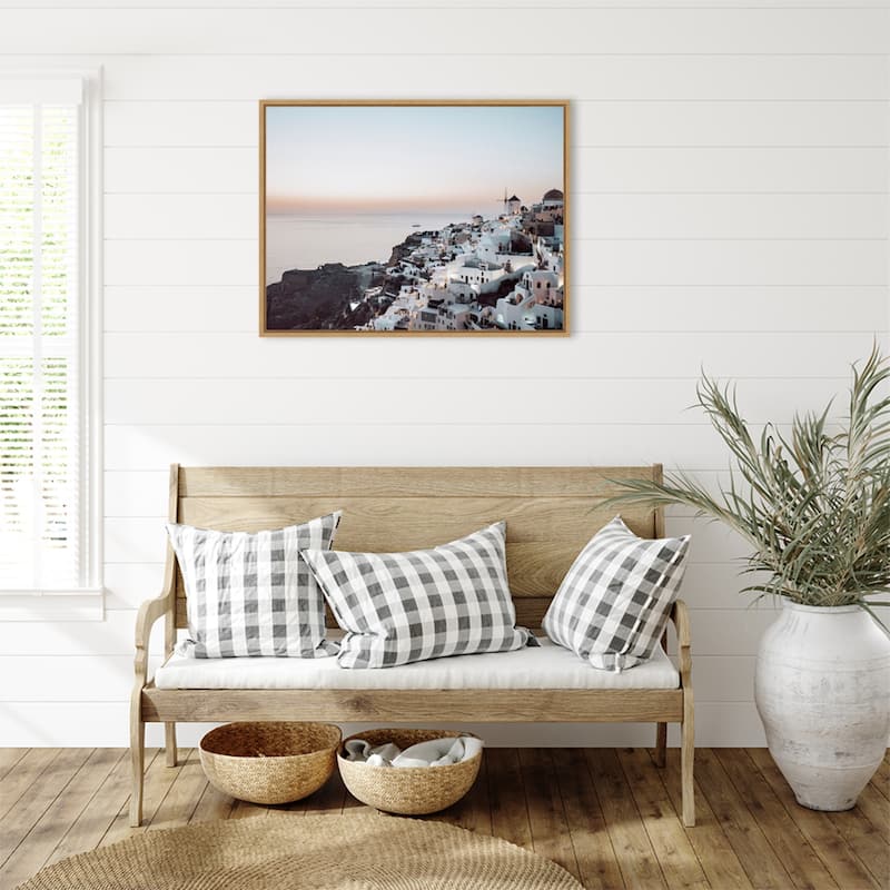 Oias Cliffside Charm Santorini by Bella Eve Framed Canvas Wall Art Print - Sylvie Natural