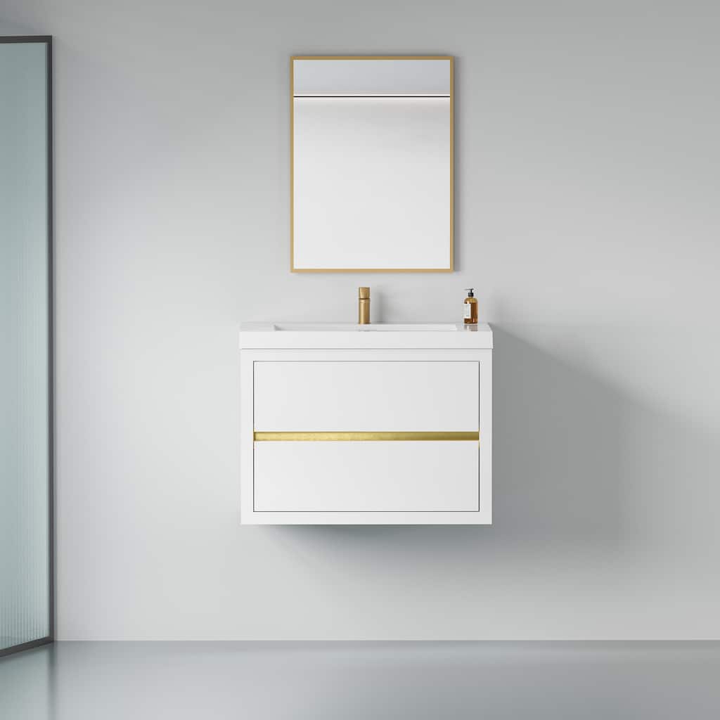 30" White Wall-Mounted Bathroom Vanity with Soft Close Drawers and Top