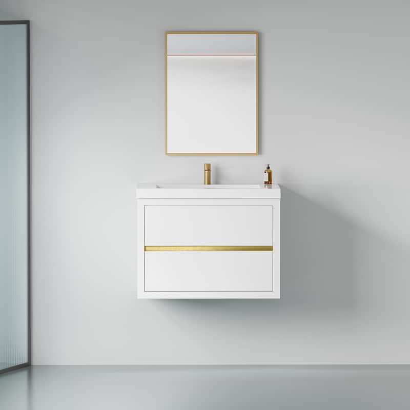 GDFStudio 30" Wall-Mounted Bathroom Vanity with Sink - Glossy White