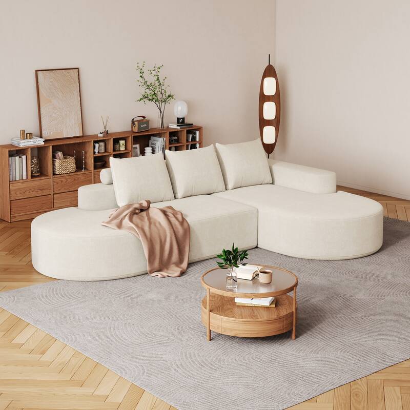 L Shaped Modular Curved Sectional Sofa, Chenille Upholstered 3 Seat Sofa, Corner Sofa with 3 Pillows for Living Room, Bedroom