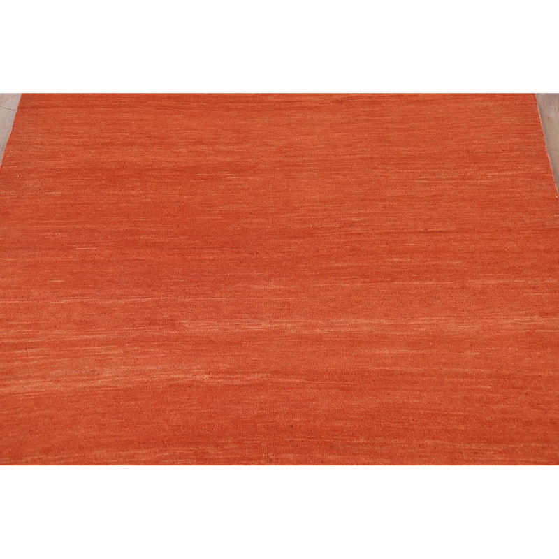 Orange Modern Gabbeh Oriental Area Rug Handmade Stripe Wool Carpet - 4'10" x 6'5"