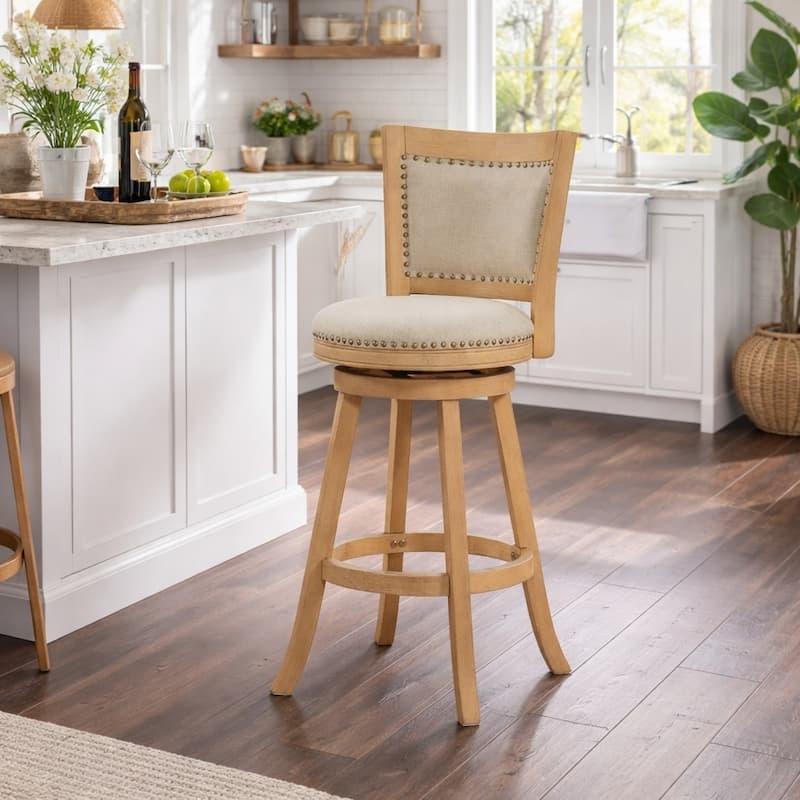 Melrose Wood Upholstered Swivel Counter Barstool