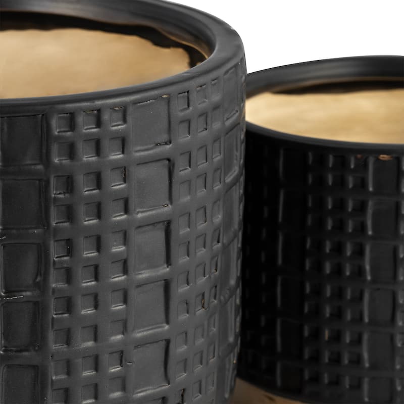 Ceramic Raised Mesh Planter Set of 2 - Black, 6/8 in.