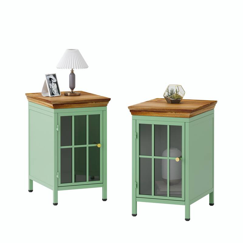 Chic Nightstand with Storage Cabinet & Solid Wood Tabletop
