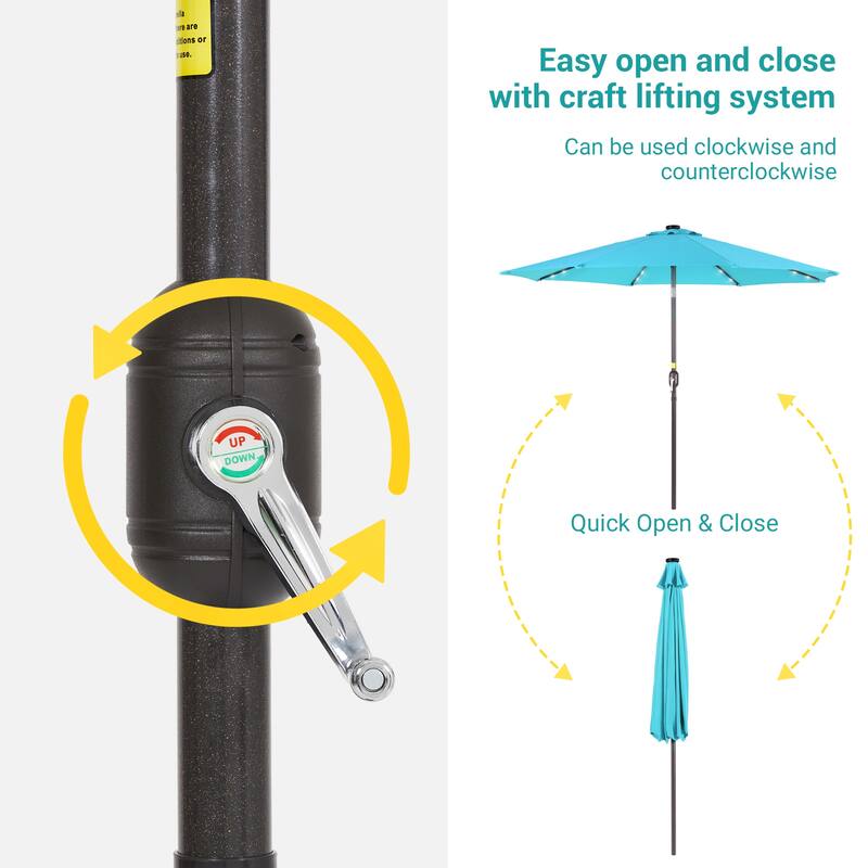 BONOSUKI Patio 10Ft LED Market Umbrellas With Solar Lights, Table Umbrella for Patio and Outdoor With Tilt Button
