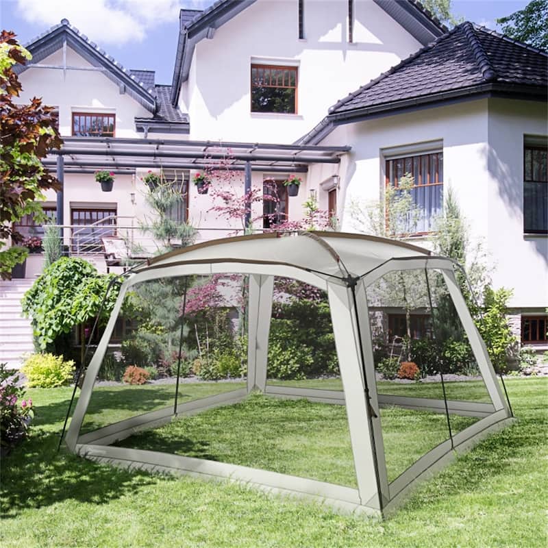 White Portable Gazebo Tent for 6 to 8 People Outdoor Canopy with UV Protection Mesh Screen Doors Carrying Bag
