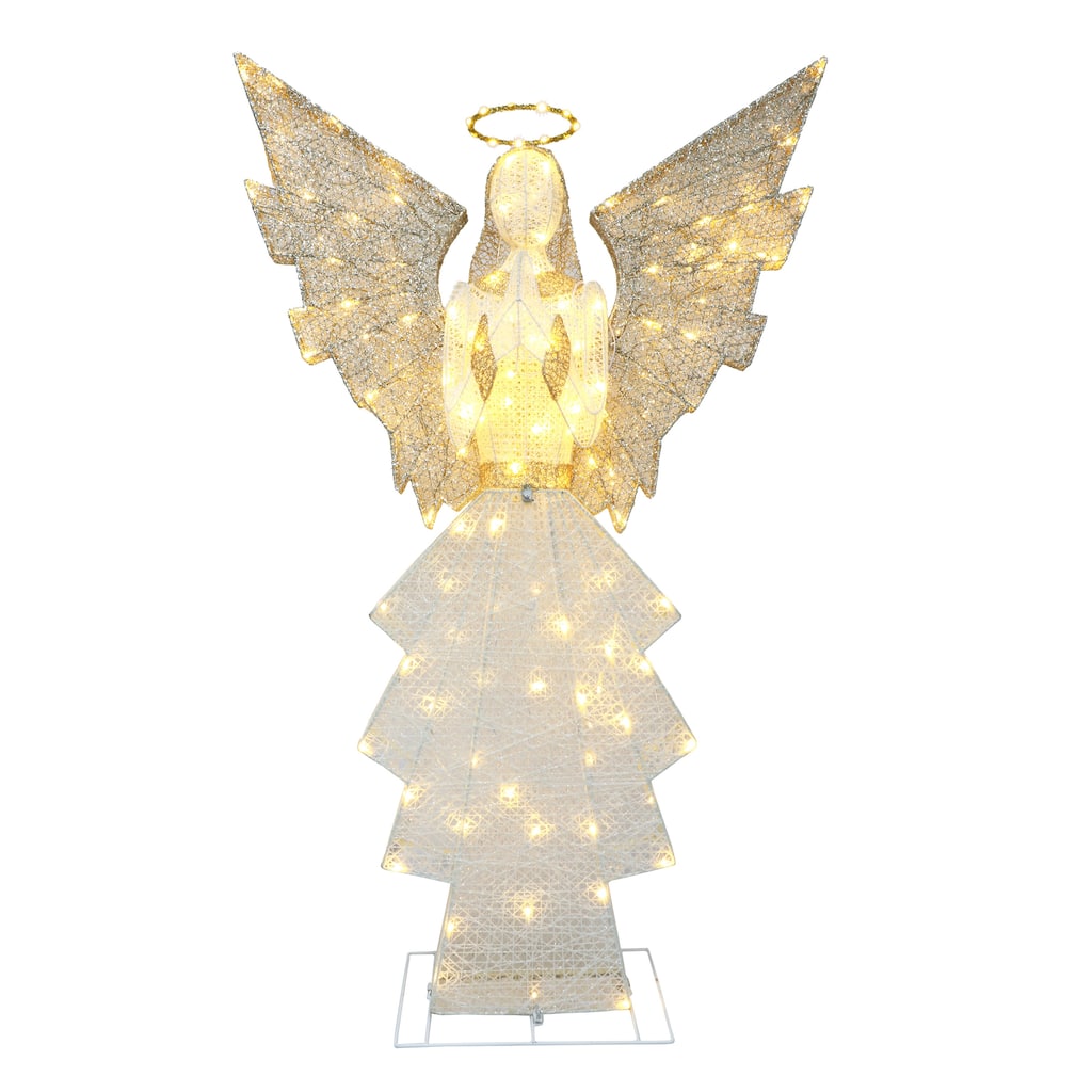Puleo International 60 in Outdoor Lighted Angel with 140 Warm White LED Lights - Gold/White