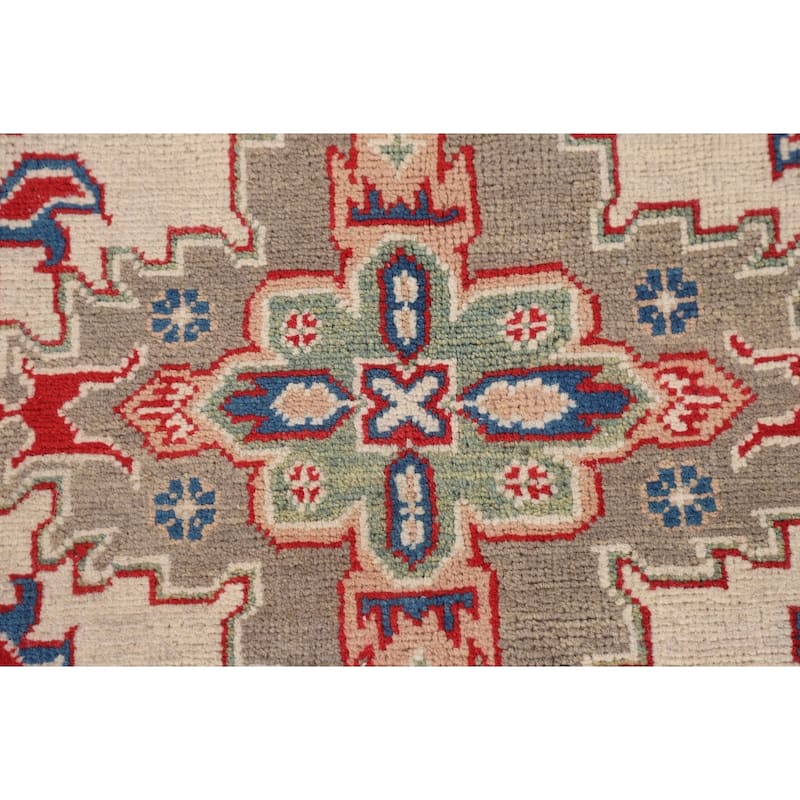 Geometric Kazak Oriental Accent Rug Hand-Knotted Wool Carpet - 3'11" x 5'11"