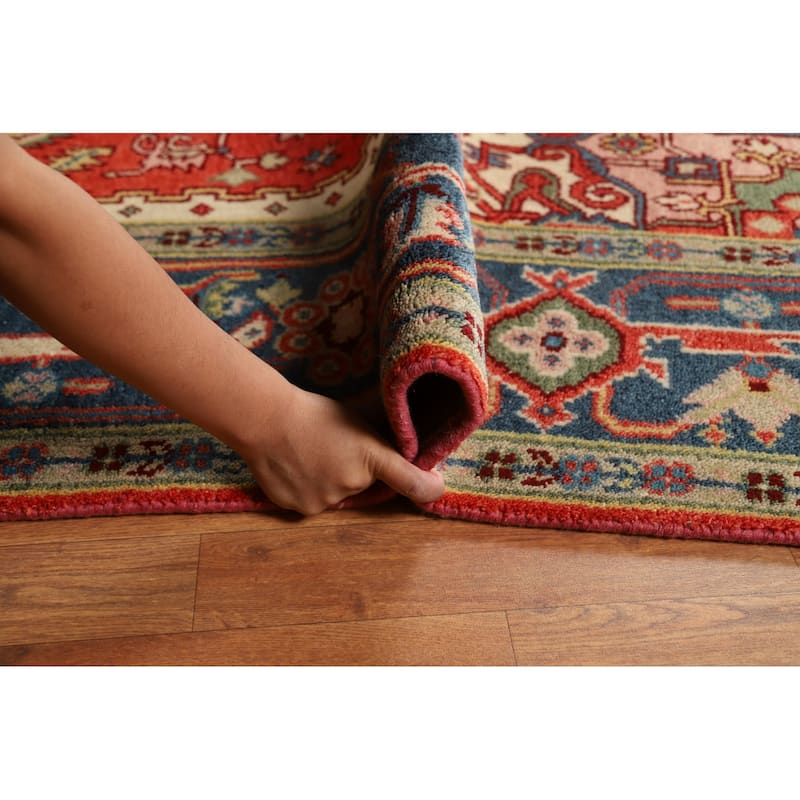 Geometric Heriz Serapi Indian Rug Hand-Knotted Orange Wool Carpet - 7'10"x 9'9"