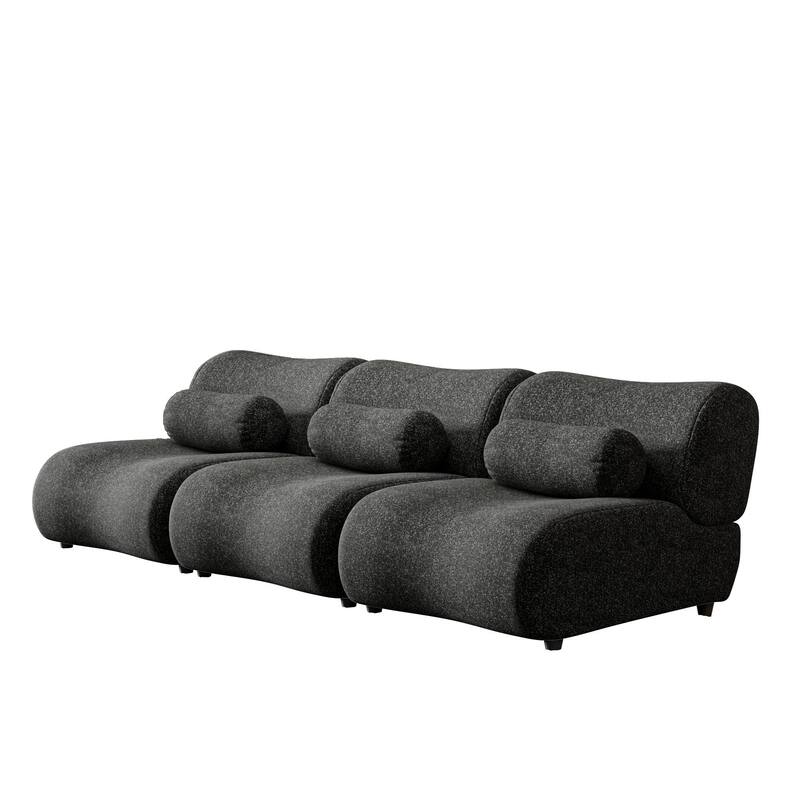 Chenille Modular 3-Seater Sectional Sofa Set with Cylindrical Pillows and Curved Design