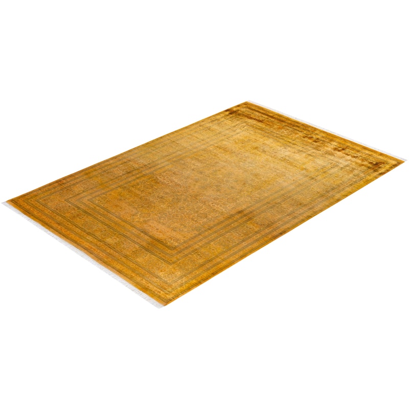 Overton Hand Knotted Wool Vintage Inspired Modern Contemporary Overdyed Gold Area Rug - 6' 2" x 9' 2"