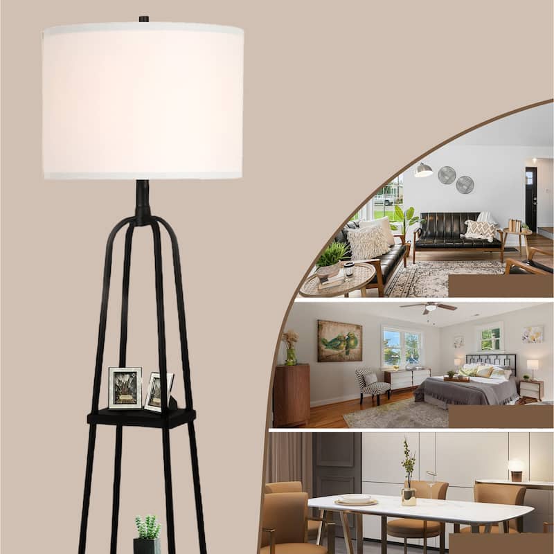 Matte Black Metal Floor Lamp with shelves