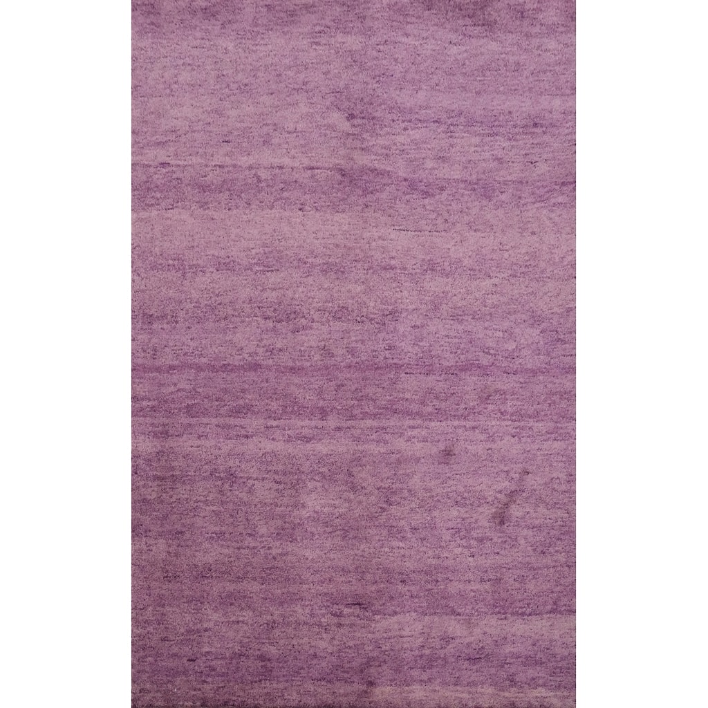 Hand Knotted Oriental 100% Wool Carpet Modern Solid Purples Gabbeh Area Rug - 6' 7'' X 4' 8''