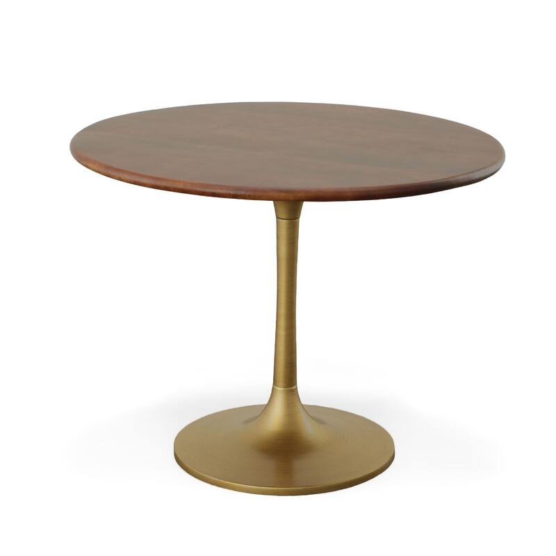 Solid Round Wooden Dining Table - 40" - Brown and Gold