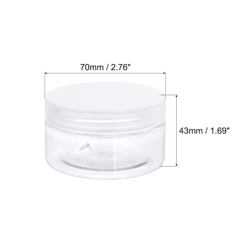 Round Plastic Jars with Transparent Screw Top Lid, 6Pcs - Clear - 70mm x 43mm