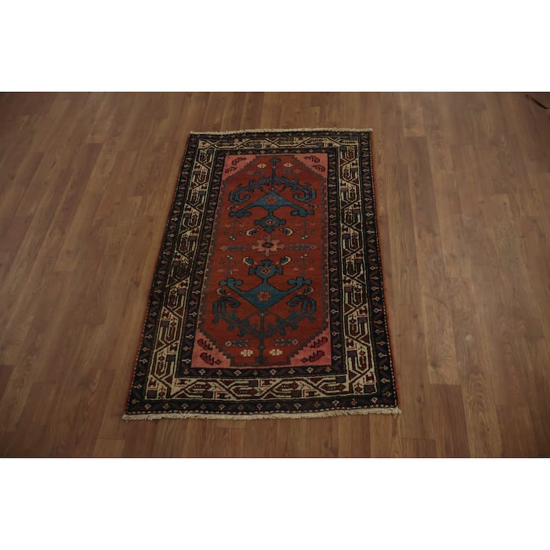 Hand Knotted Oriental 100% Wool Carpet Traditional Geometric Red Malayer Area Rug - 3' 9'' X 2' 6''