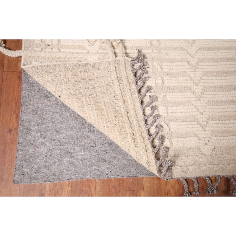 Earth Tone Moroccan Area Rug Handmade Oriental Wool Carpet - 7'11" x 10'4"