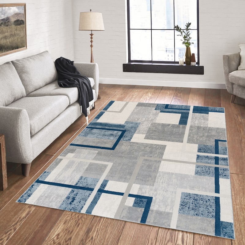 Gertmenian Ethan Abstract Geo Modern Geometric Blue Area Rug