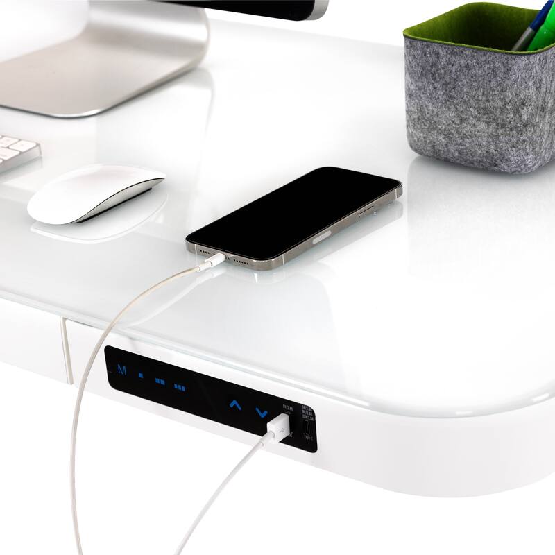 AIRLIFT 47.5 in Tempered Glass Electric Standing Desk Top Dual 2.4A USB Charging Port Height Adjustable to 47.5 in H