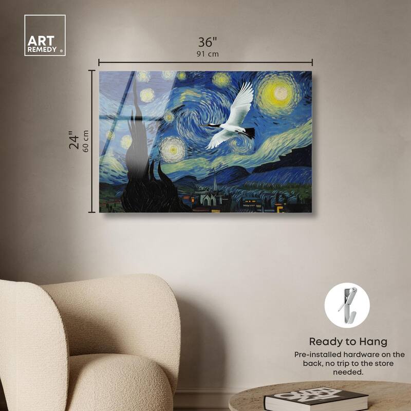 Crane Starry Night Acrylic by Art Remedy, Ready to Hang