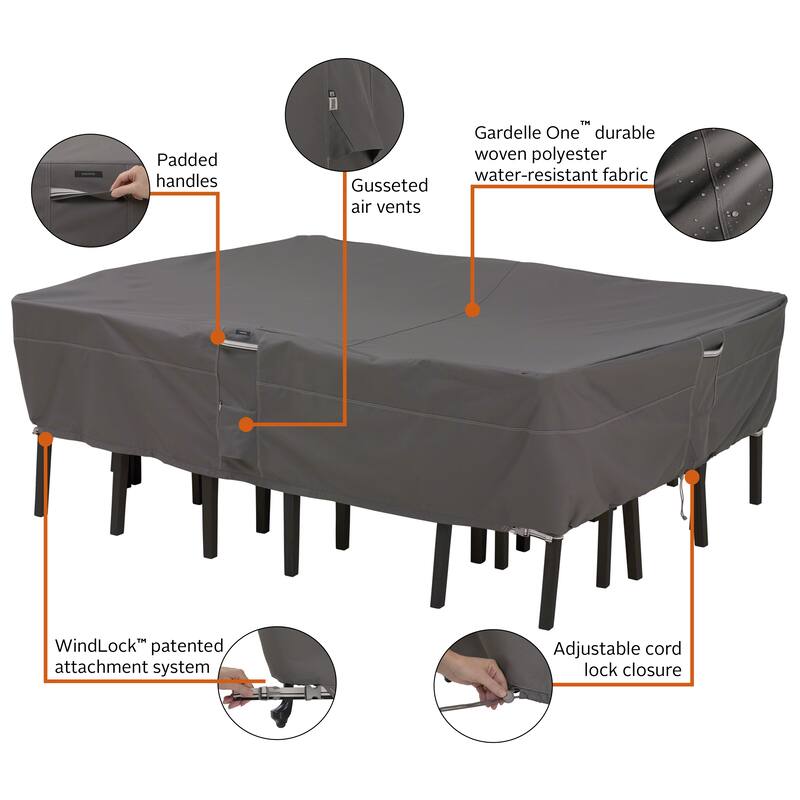 Classic Accessories Ravenna Water-Resistant 88 Inch Rectangular/Oval Patio Table & Chair Set Cover