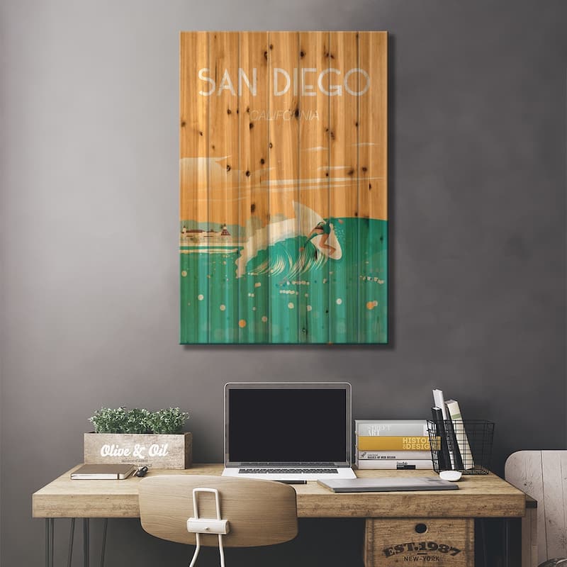 San Diego Print On Wood by Omar Escalante - Multi-Color