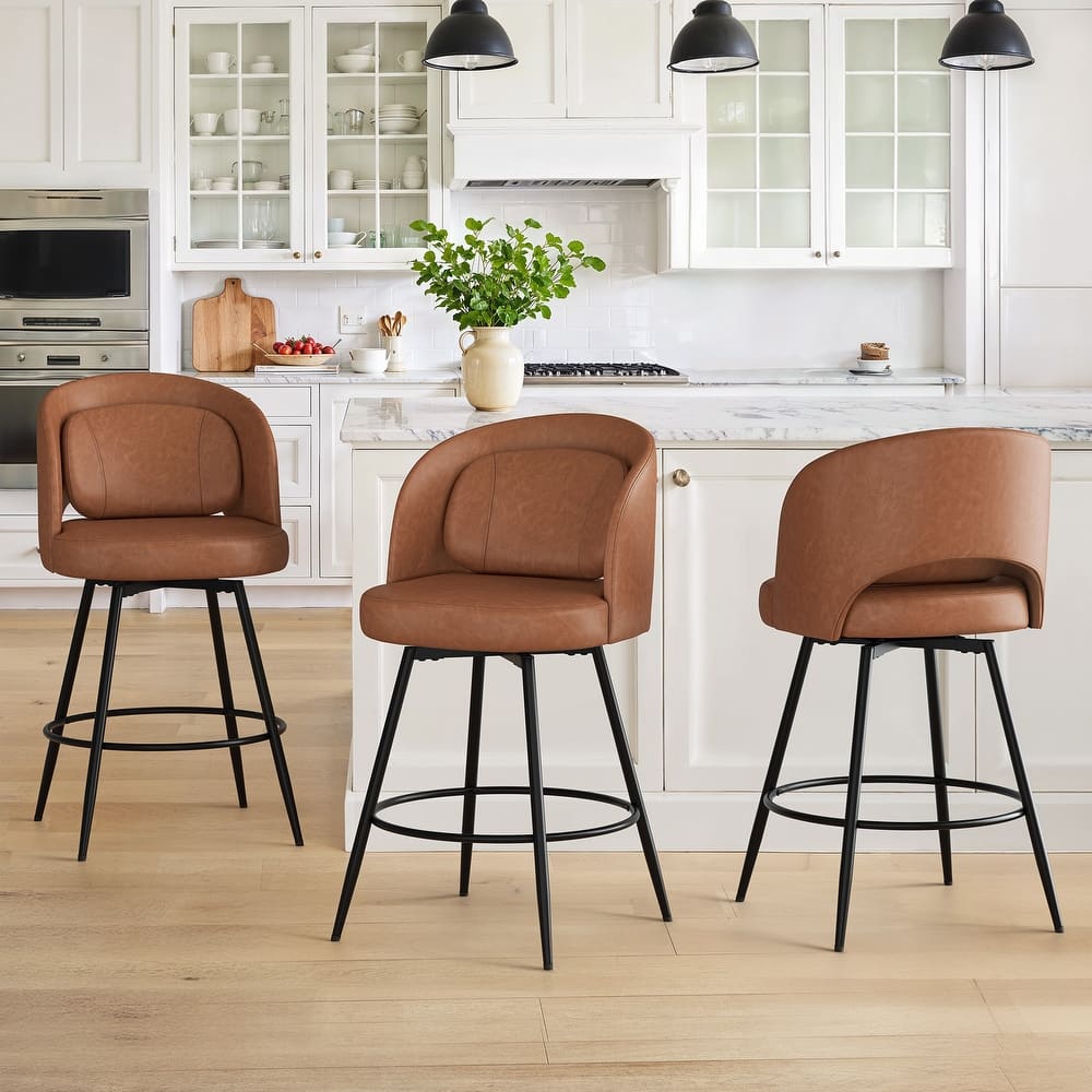 Swivel Bar Stools Set Of 2/3/4, Metal Bar Stools, Modern Upholstered Bar Stools For Kitchen Island - 20.3"W X 20.3"D X 39"H