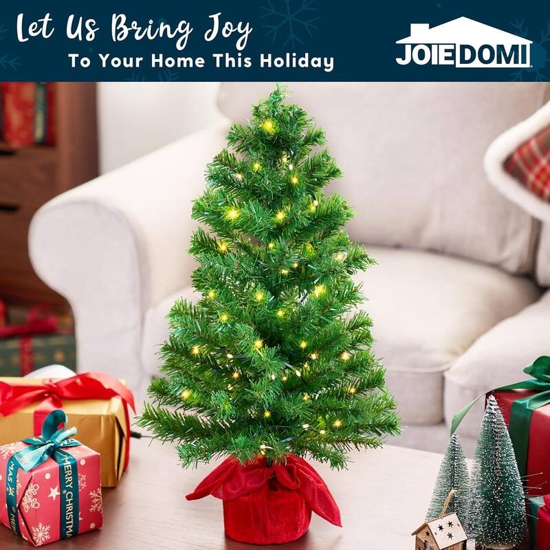 24"/2FT Small Christmas Tree with Multi-Color LED Lights, Table Top Christmas Tree Pre-lit Artificial Xmas Tree - Green