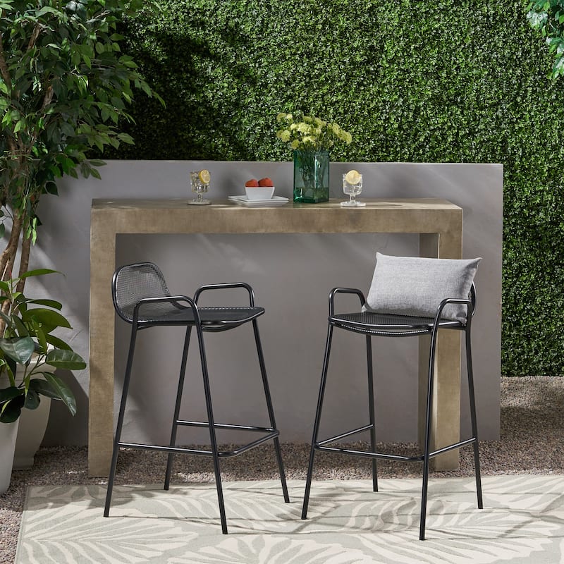 Roomfitters Modern Outdoor Bar Stools with Durable Metal Frame, Mesh Backrest and Armrest Design, Ideal for Patio, Black
