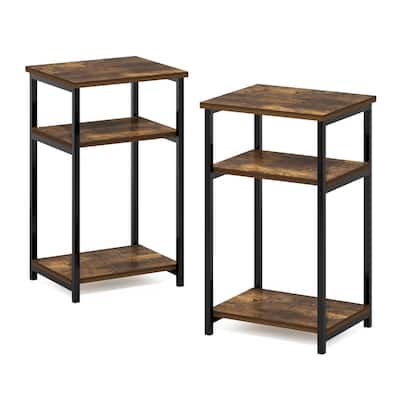 Furinno Just 3-Tier Industrial Metal Frame End Table with Storage Shelves, 2-Pack, Espresso