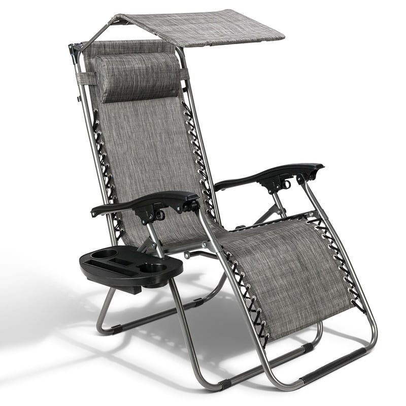 Single Zero Gravity Lounge Chair with Canopy and Cup Holder - Grey