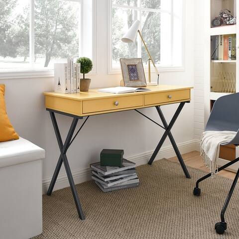 Steel Finish 2 Drawers Writing Desk with Stoving Varnsih Steel Frame