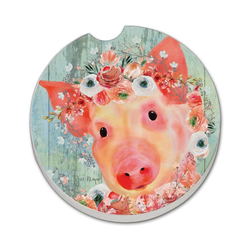 Crowned Piggy 2 Pack Absorbent Stone Coaster for Vehicle Cup Holder 2.6” Diameter Manufactured in The USA - Multi