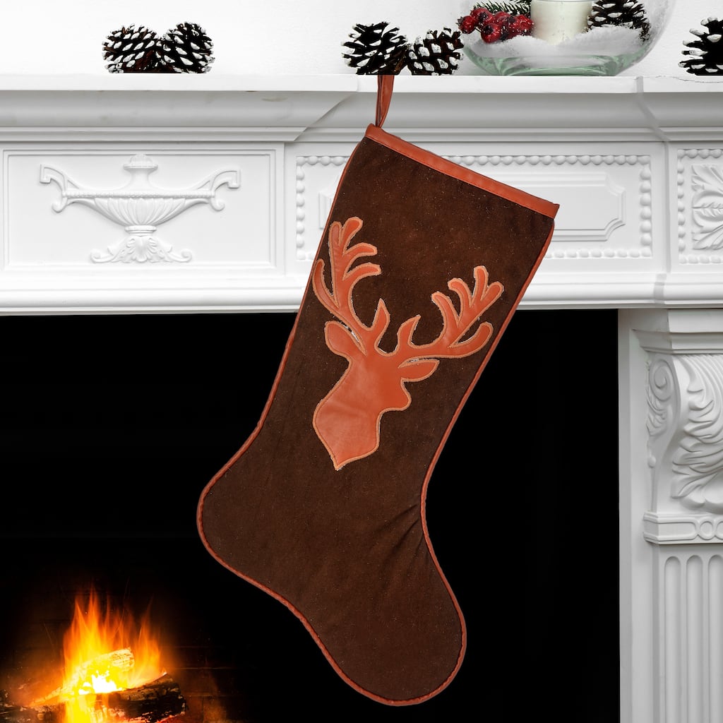 20" Velvet Embroidered Deer Stocking