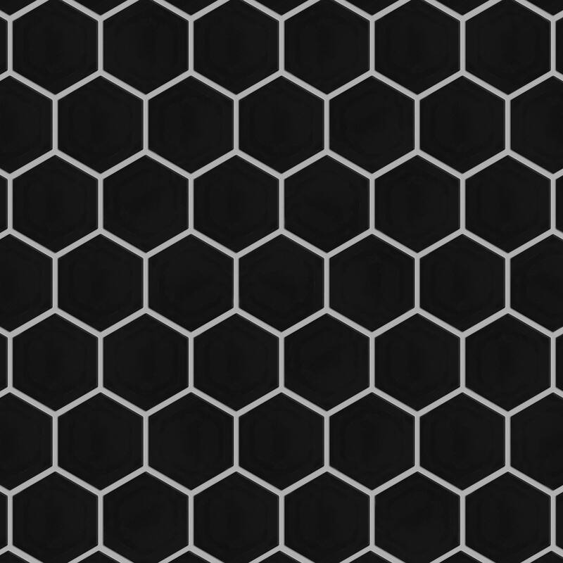 Merola Tile Hudson Due 2" Hex Glossy Black 10-7/8" x 12-5/8" Porcelain Floor and Wall Tile