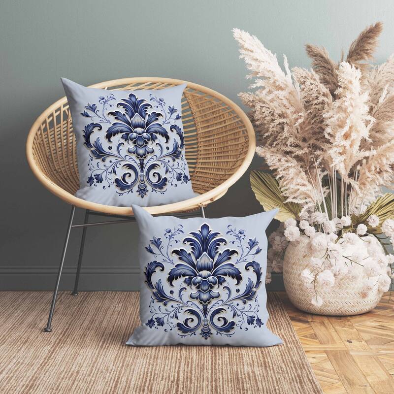 Vintage Veil Faux Suede Reversible Throw Pillow Blue and Beige