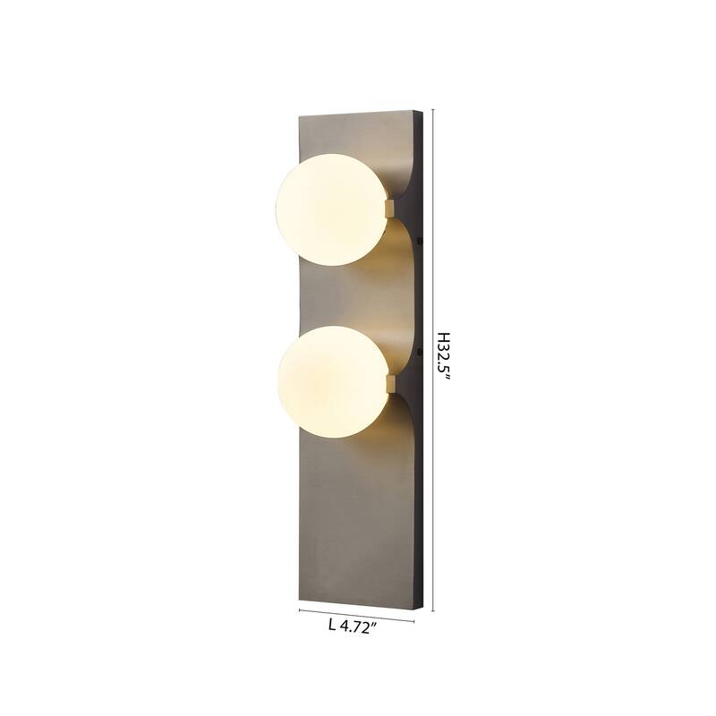 2-Light Black Wall Sconce With White Glass Shades