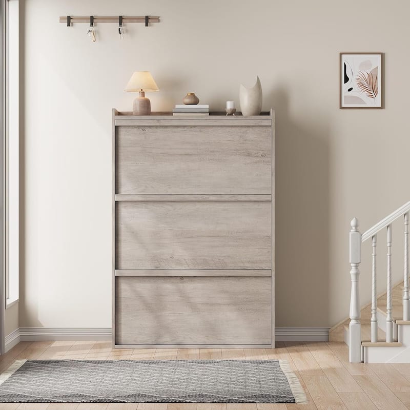 Narrow Shoe Cabinet Organizer with 3 Flip Drawers for Entryway, Hallway, Living Room