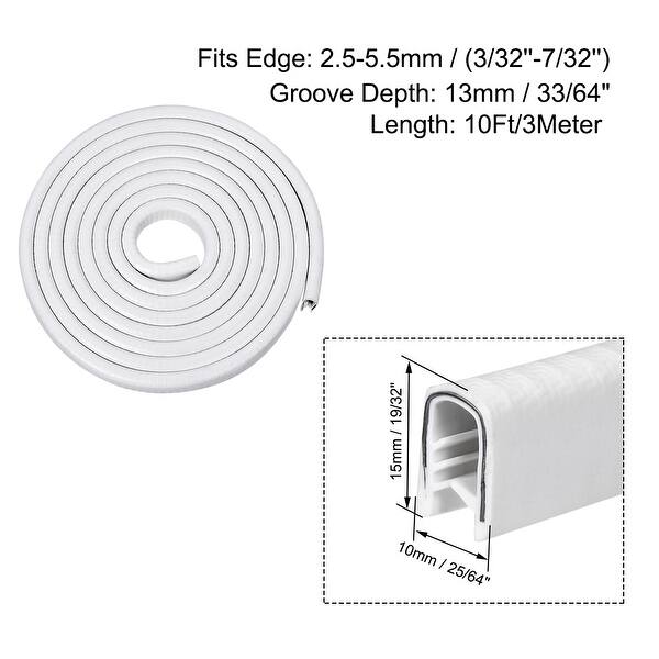 Edge Trim U Seal Extrusion White Fits 3/32''7/32'' Edge 10Ft/3Meter