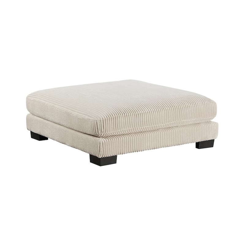 Rix 45 Inch Ottoman, Attached Seat Cushion in Beige Corduroy Fabric, Wood